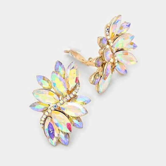 Swirl Abalone Marquise Crystal Clip On Earrings NWT - Picture 1 of 6